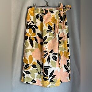 Rachel Zoe 100% Linen Wrap Skirt Floral Tie Waist Midi Summer Boho Resort Womens